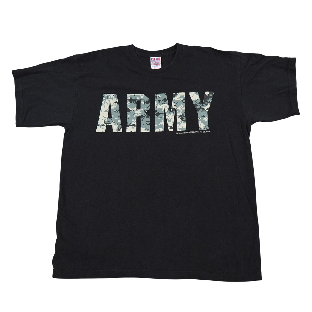 Bayside Army T Shirt Mens L Black Camo Logo Regular Fit Military Streetwear USA
